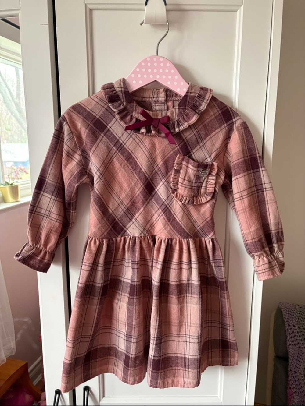 ⚡️4 for $20⚡️Deux Par Deux Toddler Pink Plaid Ruffle Collar Dress
